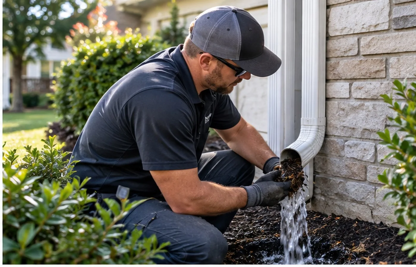 Downspout cleaning and drainage detail