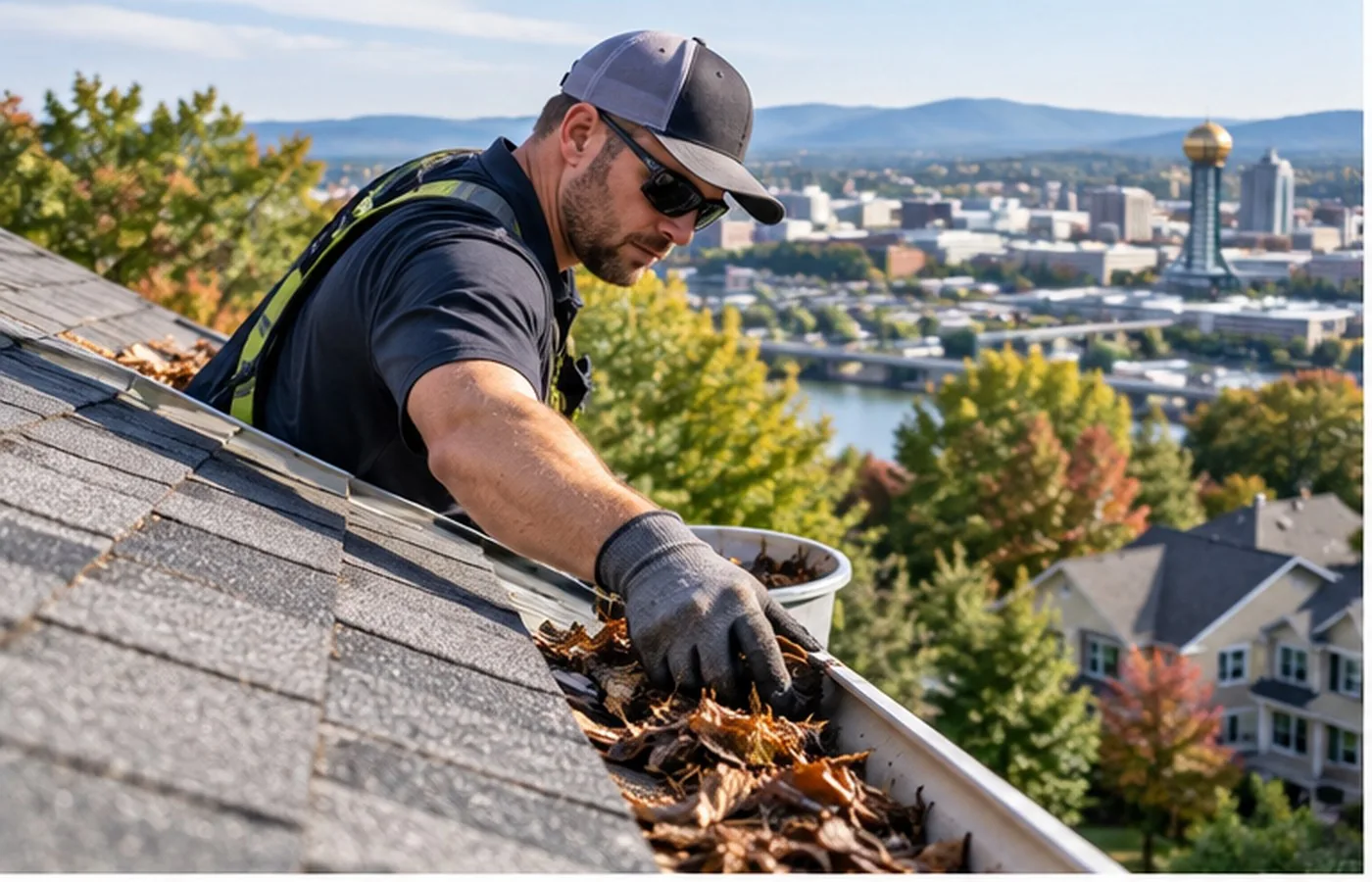 Gutter cleaning on a Knoxville home